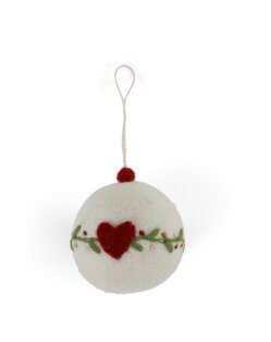 Day and Age Christmas Bauble - White with Heart & Garland