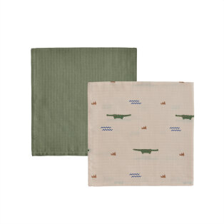 Day and Age Crocodile Muslin - Beige/Olive Green